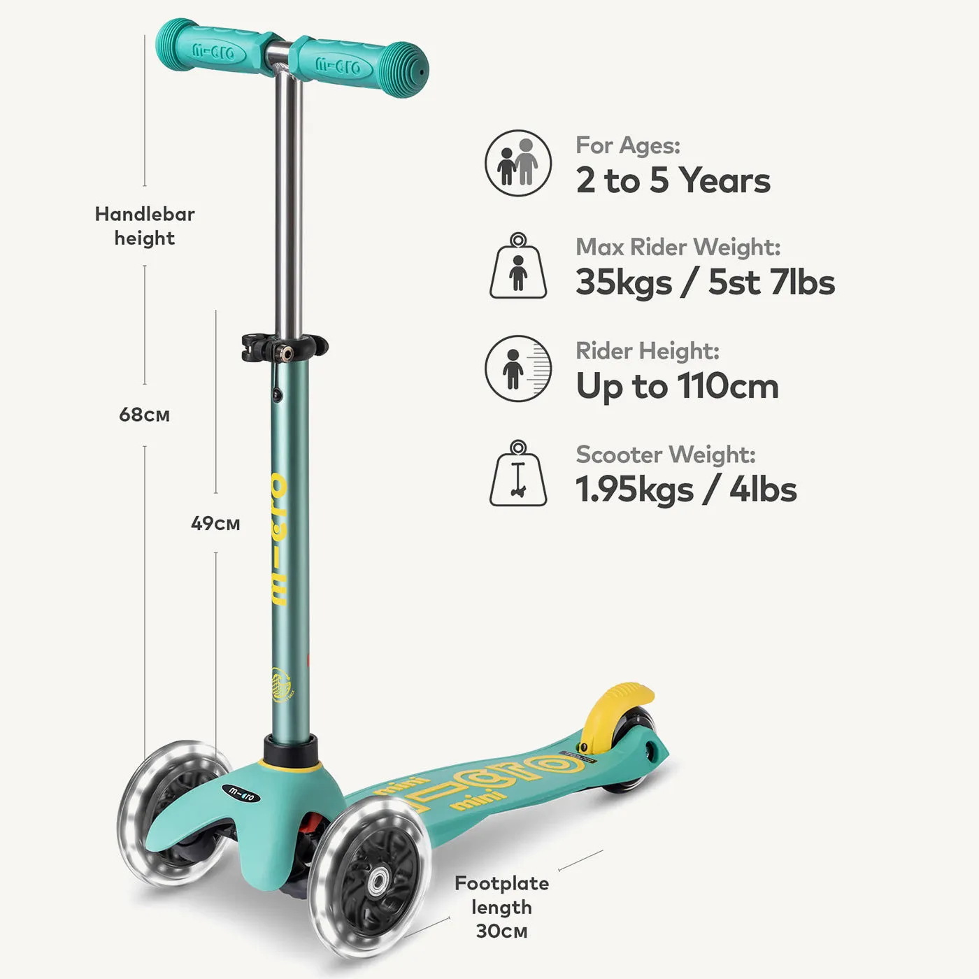 ♻️ Micro Scooters ECO Mini Micro Scooter Deluxe LED - Mint