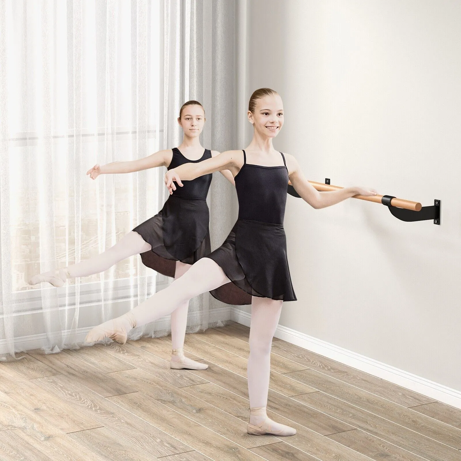 120CM Wall-Mounted Beech Wood Ballet Barre-Black