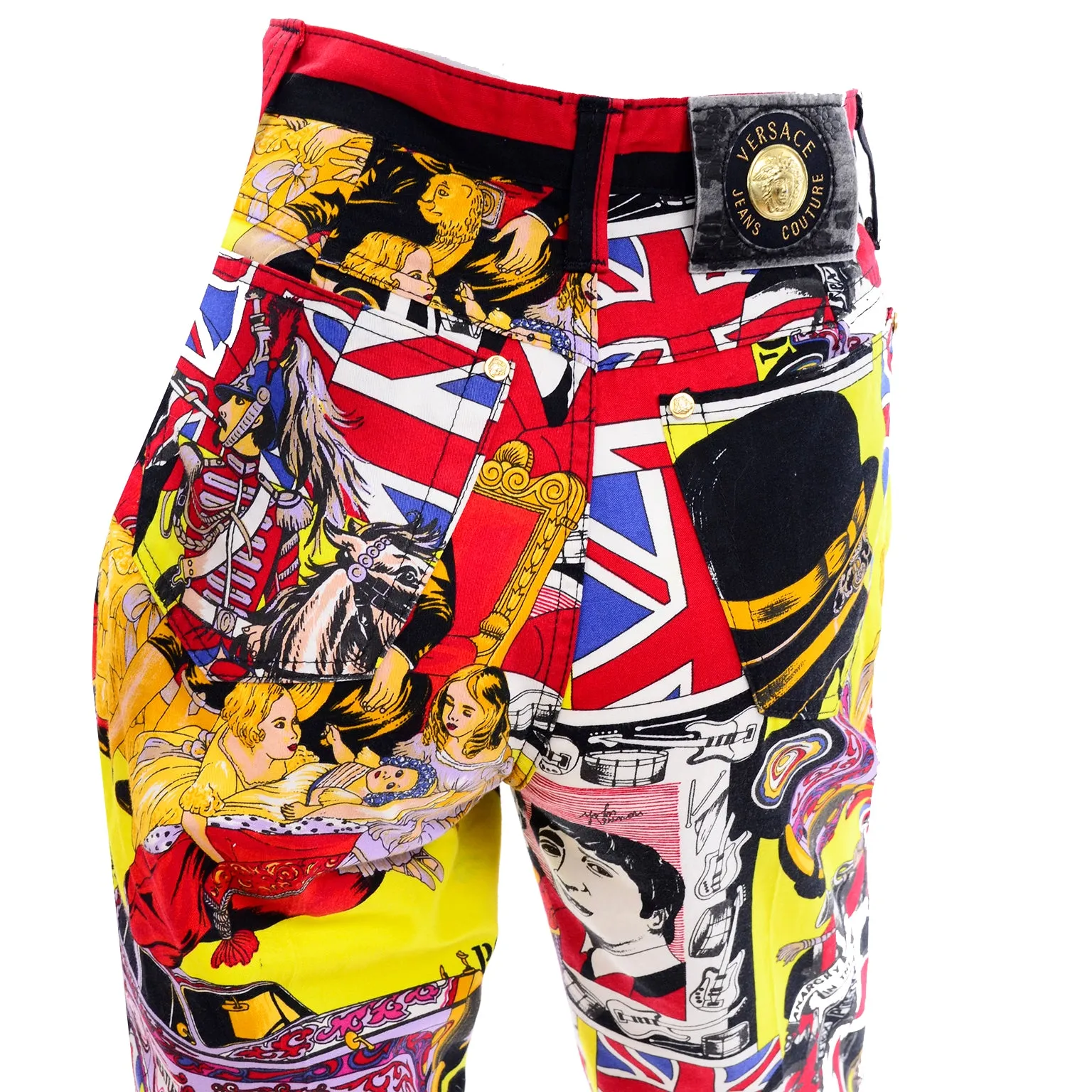 1990s Versace Jeans Couture London Rock n' Roll Royalty Novelty Pants