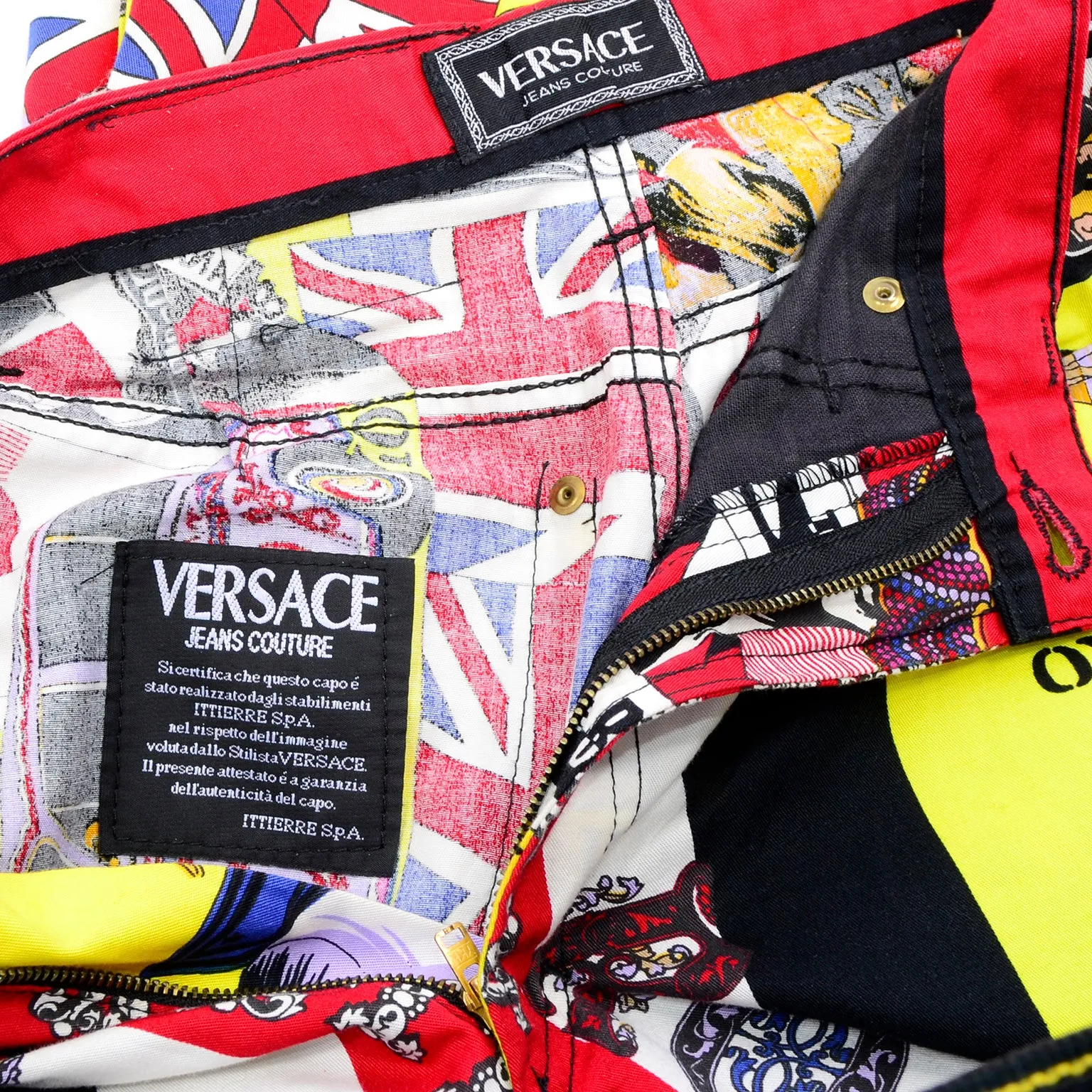 1990s Versace Jeans Couture London Rock n' Roll Royalty Novelty Pants