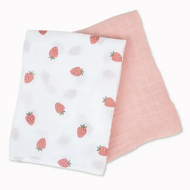 2-pack Cotton Swaddles - Strawberry & Ballet Slipper