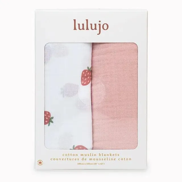 2-pack Cotton Swaddles - Strawberry & Ballet Slipper