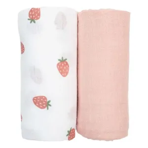2-pack Cotton Swaddles - Strawberry & Ballet Slipper