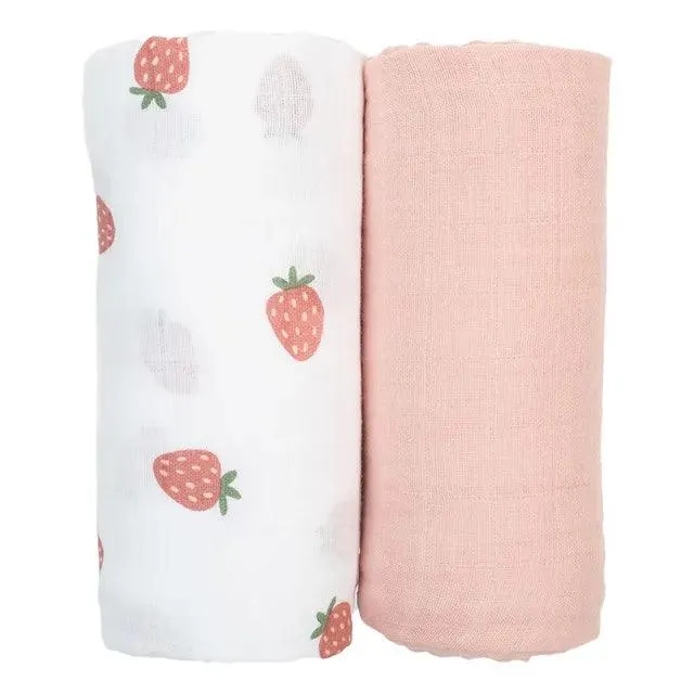 2-pack Cotton Swaddles - Strawberry & Ballet Slipper
