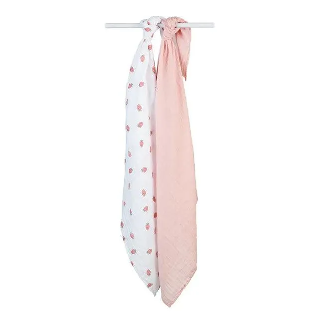 2-pack Cotton Swaddles - Strawberry & Ballet Slipper