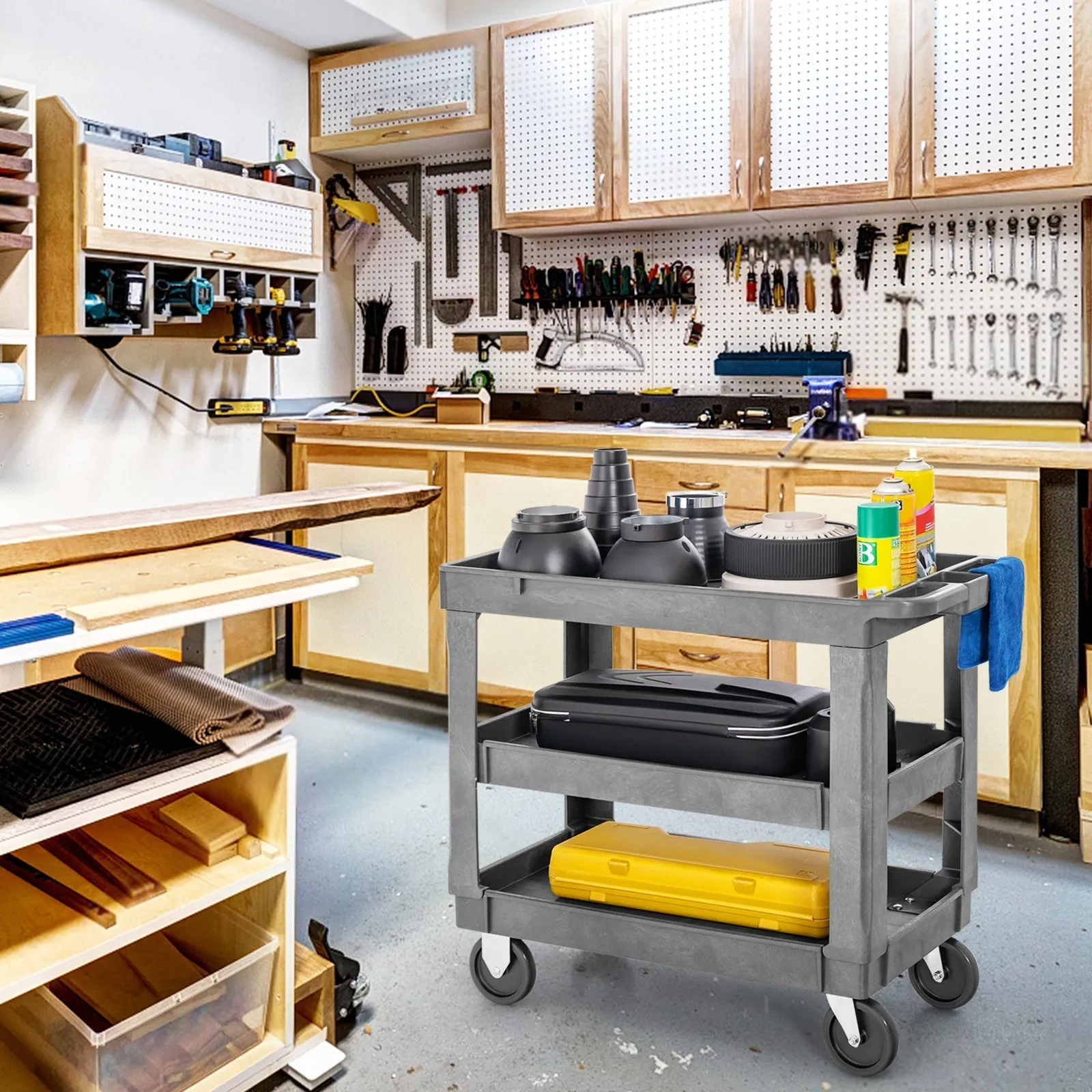 3-Tier Heavy-Duty PP Service Cart with 250 KG Max Load-Grey