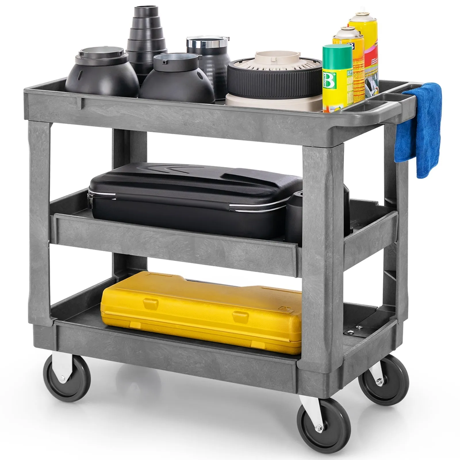 3-Tier Heavy-Duty PP Service Cart with 250 KG Max Load-Grey