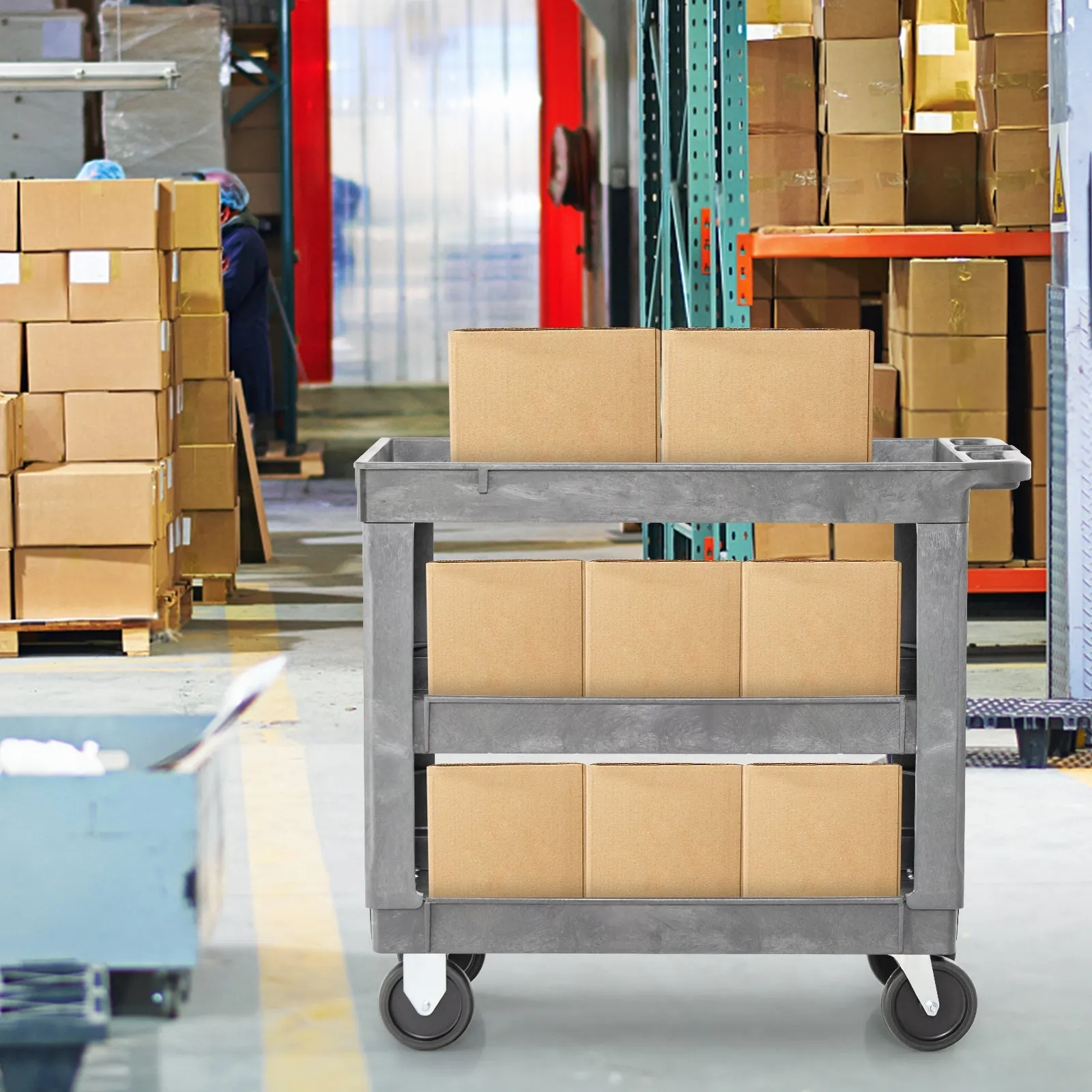 3-Tier Heavy-Duty PP Service Cart with 250 KG Max Load-Grey