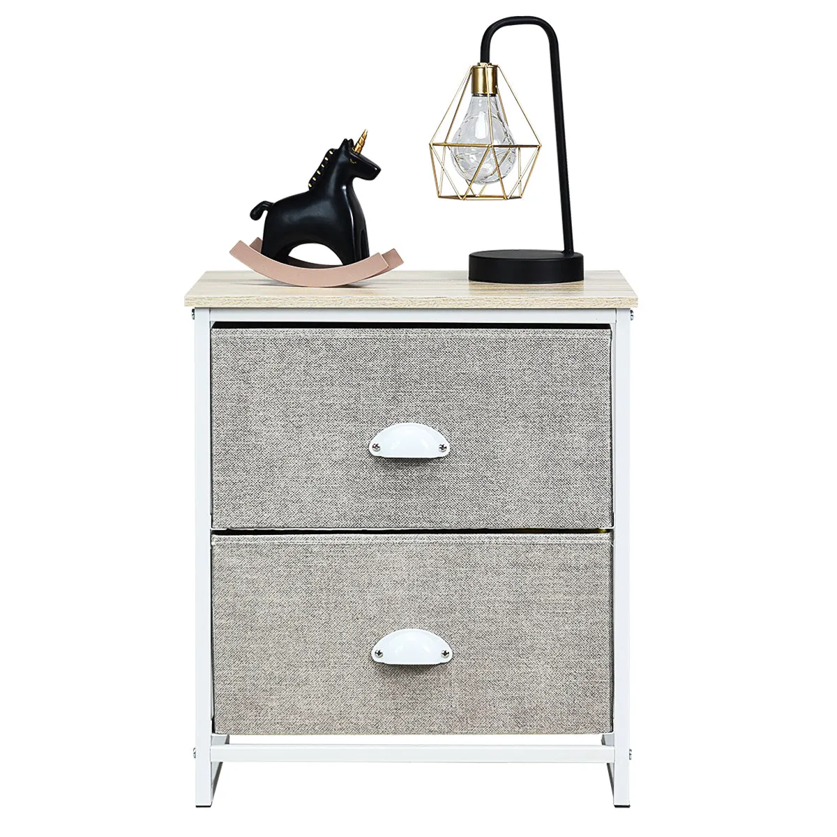 3/4 Fabric Nightstand Bedside Storage Cabinet Folding Drawers-2-Tier-White