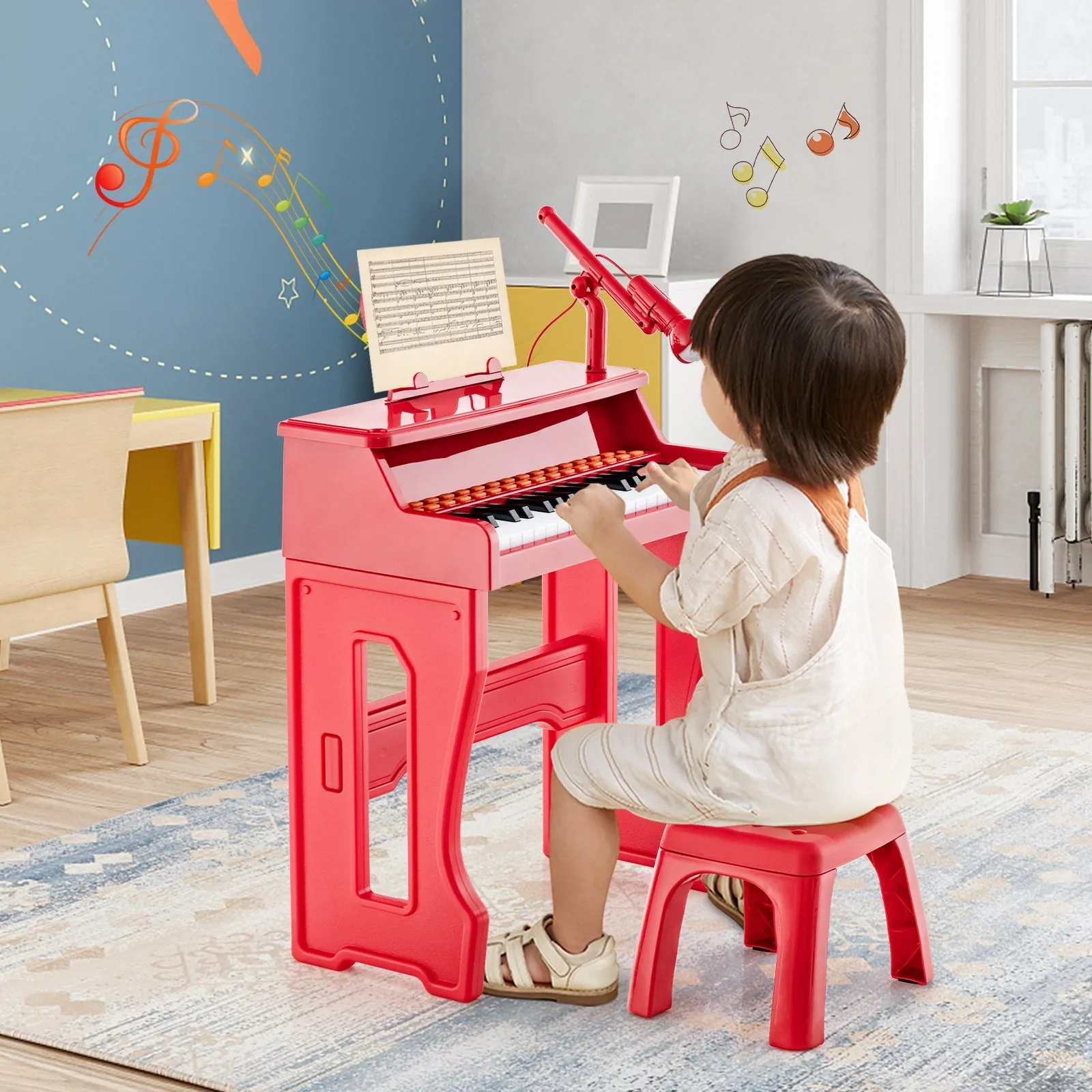 37-Key Electronic Piano Keyboard with Adjustable Microphone-Red