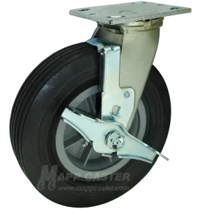 8" x 2" Eco-Rubber (Flat Free) Wheel Swivel Caster with Brake - 450 Lbs. Capacity