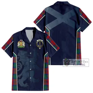 Affleck Tartan Short Sleeve Button Shirt with Family Crest and Lion Rampant Vibes Sport Style