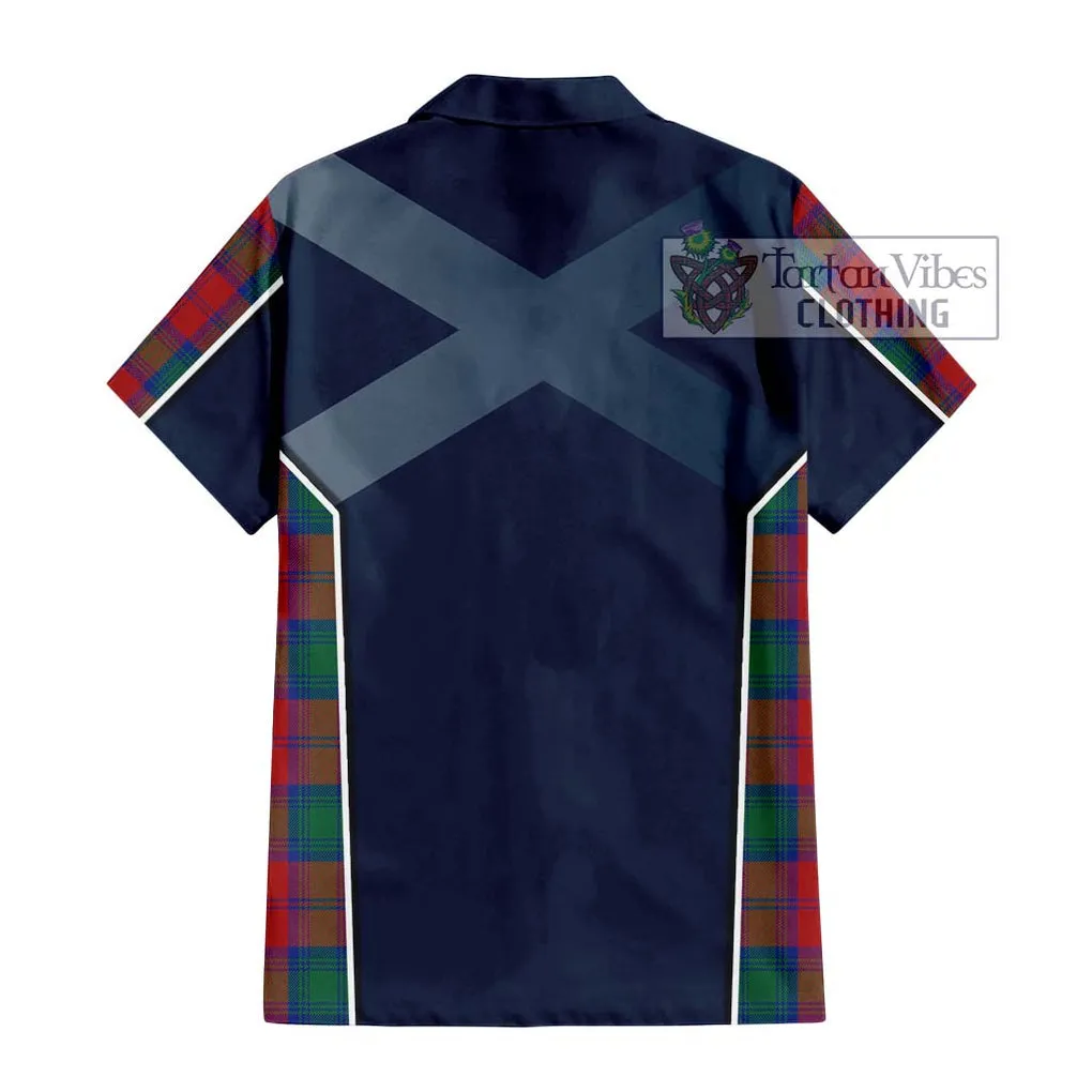 Affleck Tartan Short Sleeve Button Shirt with Family Crest and Lion Rampant Vibes Sport Style