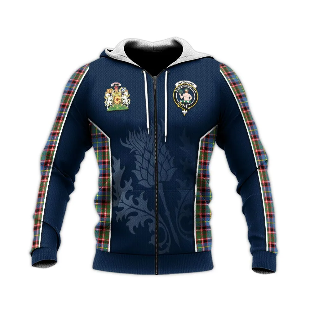 Aikenhead Tartan Knitted Hoodie with Family Crest and Scottish Thistle Vibes Sport Style