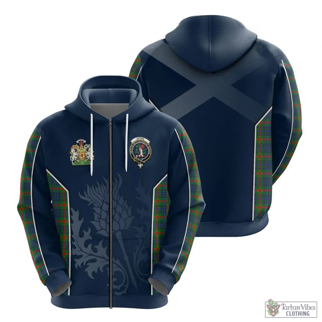 Aiton Tartan Hoodie with Family Crest and Scottish Thistle Vibes Sport Style