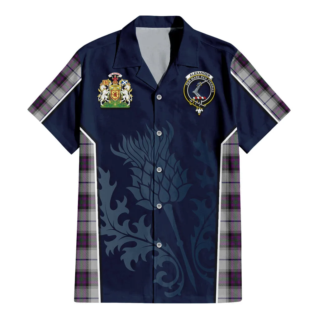Alexander of Menstry Dress Tartan Short Sleeve Button Up Shirt with Family Crest and Scottish Thistle Vibes Sport Style