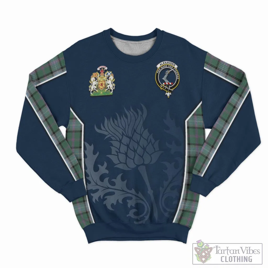 Alexander of Menstry Hunting Tartan Sweatshirt with Family Crest and Scottish Thistle Vibes Sport Style