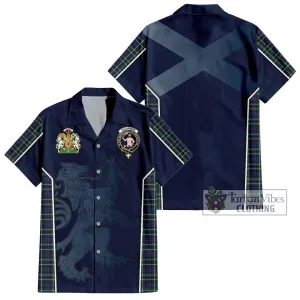 Allardice Tartan Short Sleeve Button Shirt with Family Crest and Lion Rampant Vibes Sport Style