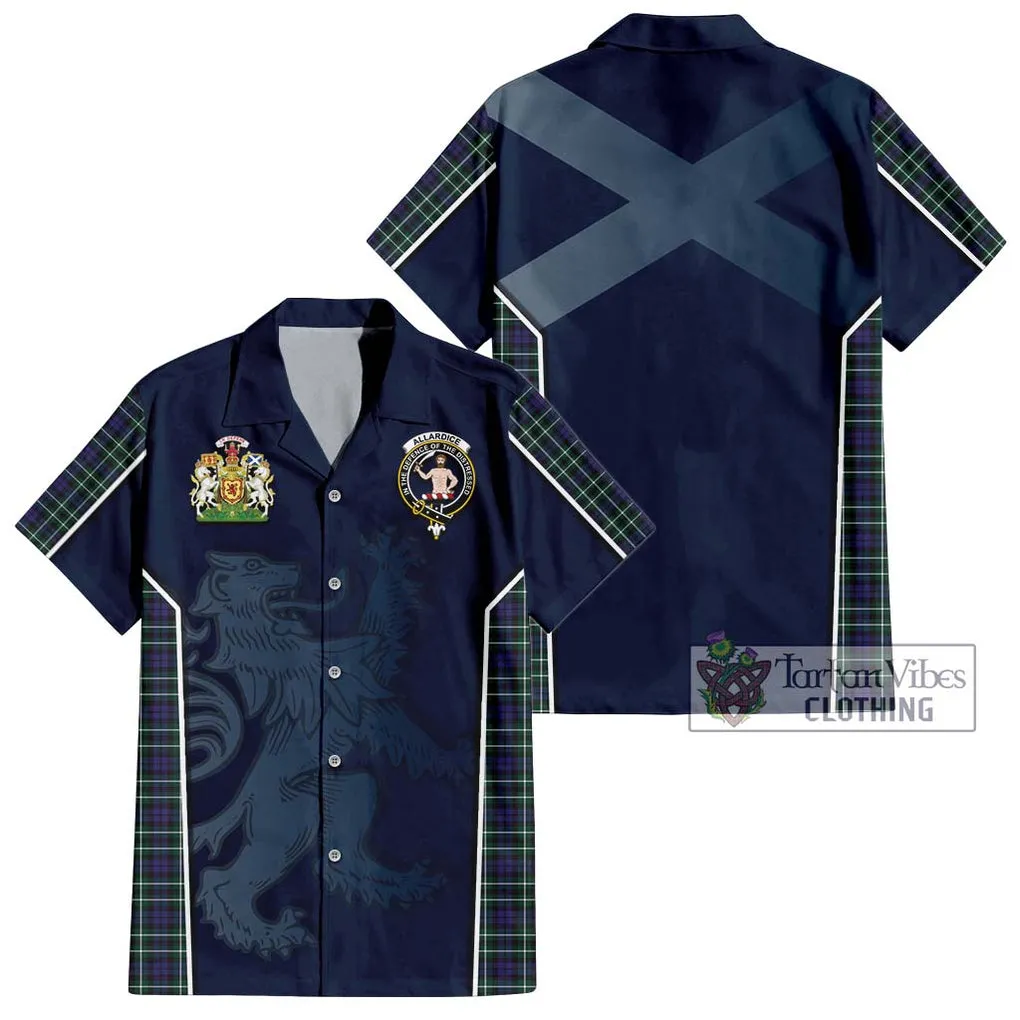 Allardice Tartan Short Sleeve Button Shirt with Family Crest and Lion Rampant Vibes Sport Style