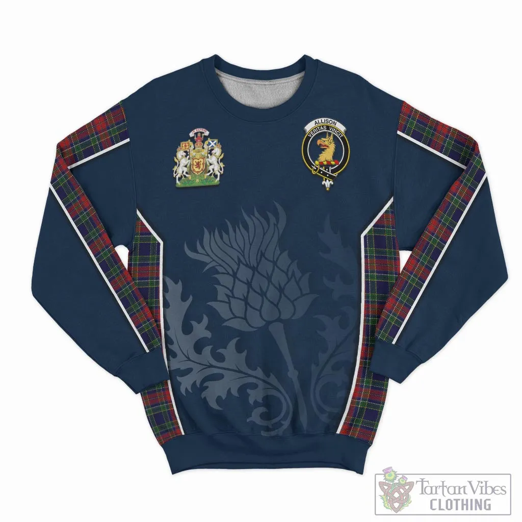 Allison Red Tartan Sweatshirt with Family Crest and Scottish Thistle Vibes Sport Style