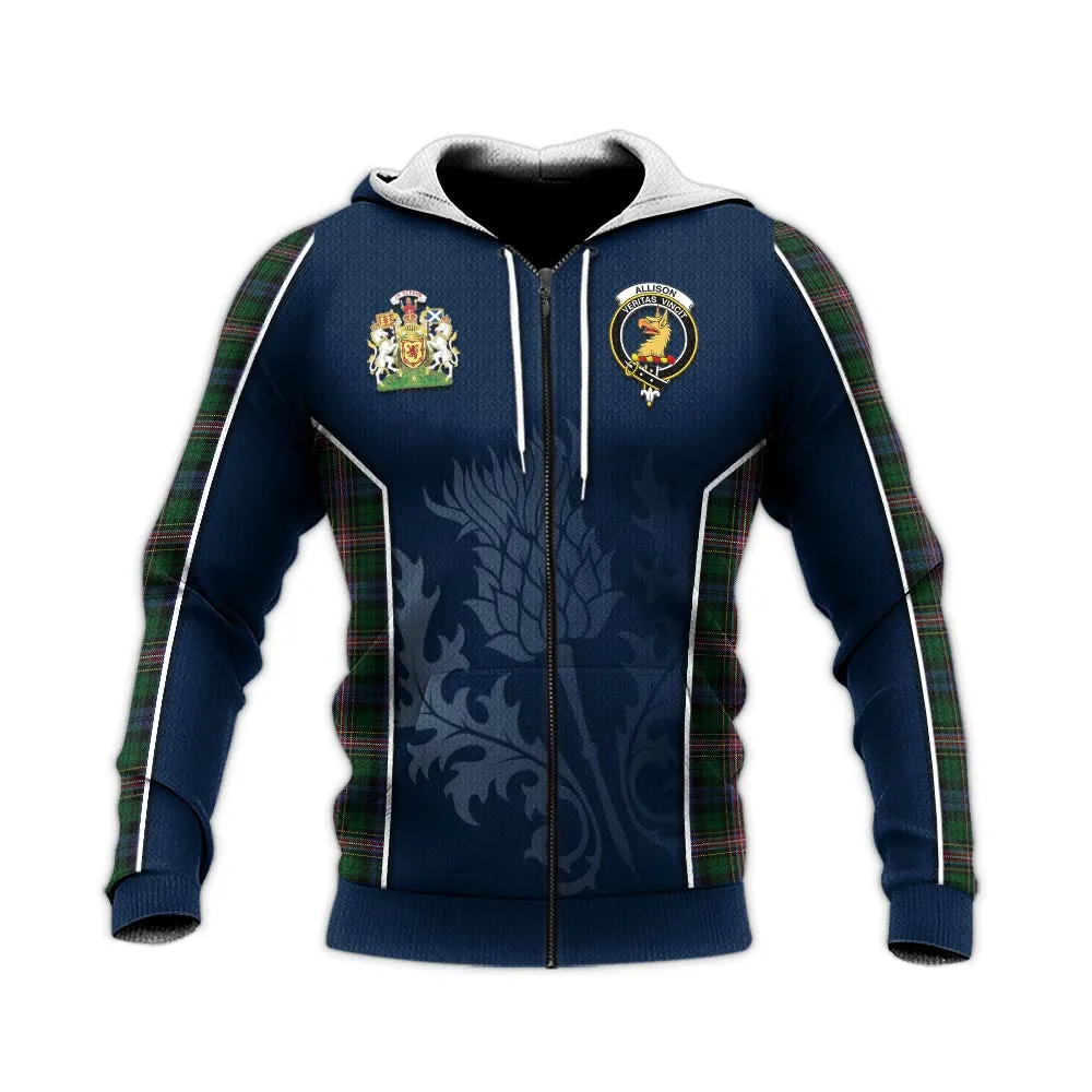 Allison Tartan Knitted Hoodie with Family Crest and Scottish Thistle Vibes Sport Style