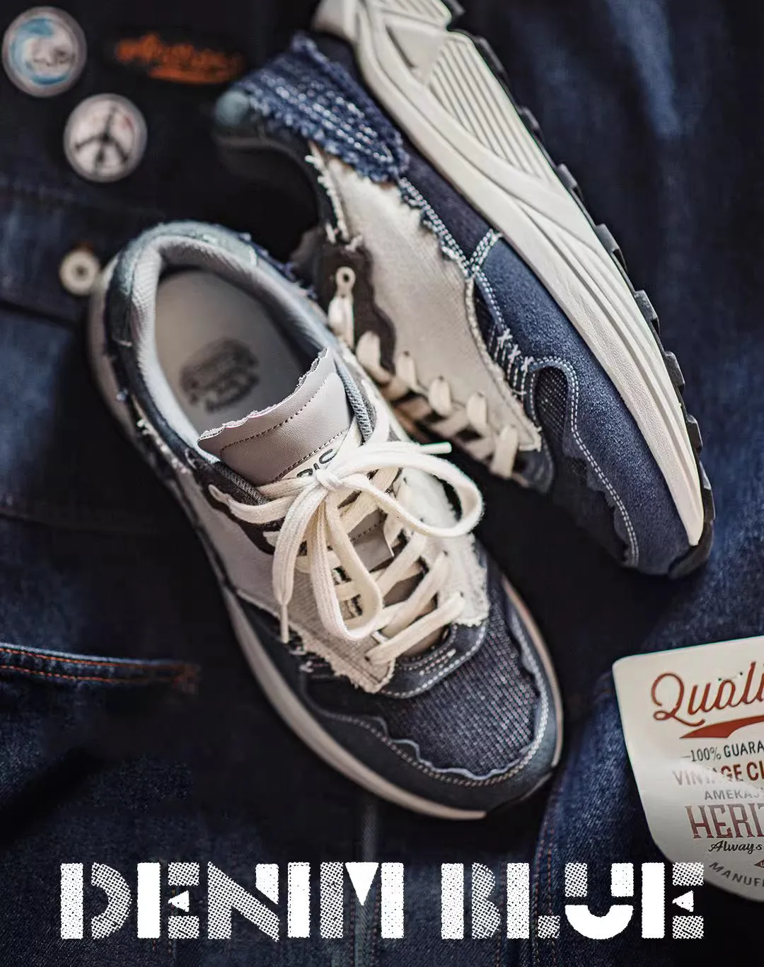 American Denim Wave Jogging Retro Beggar Cowboy Men's Sports Shoes