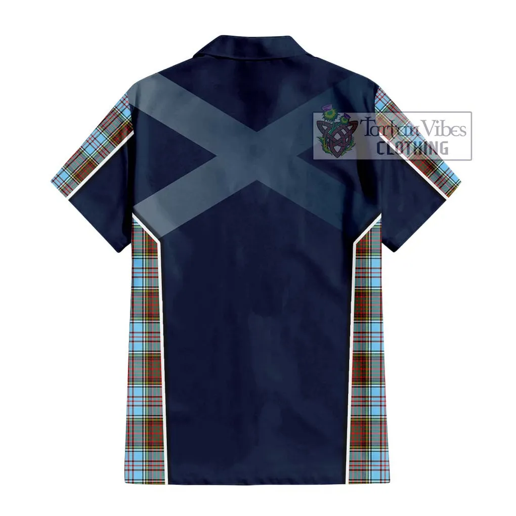 Anderson Ancient Tartan Short Sleeve Button Shirt with Family Crest and Lion Rampant Vibes Sport Style