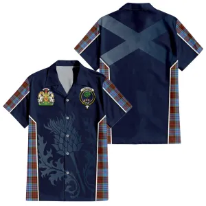 Anderson Modern Tartan Short Sleeve Button Up Shirt with Family Crest and Scottish Thistle Vibes Sport Style