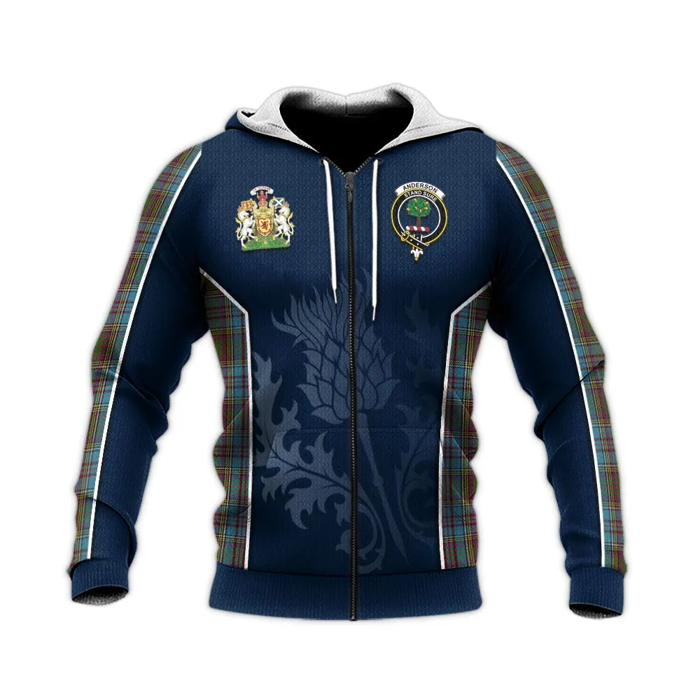 Anderson Tartan Knitted Hoodie with Family Crest and Scottish Thistle Vibes Sport Style