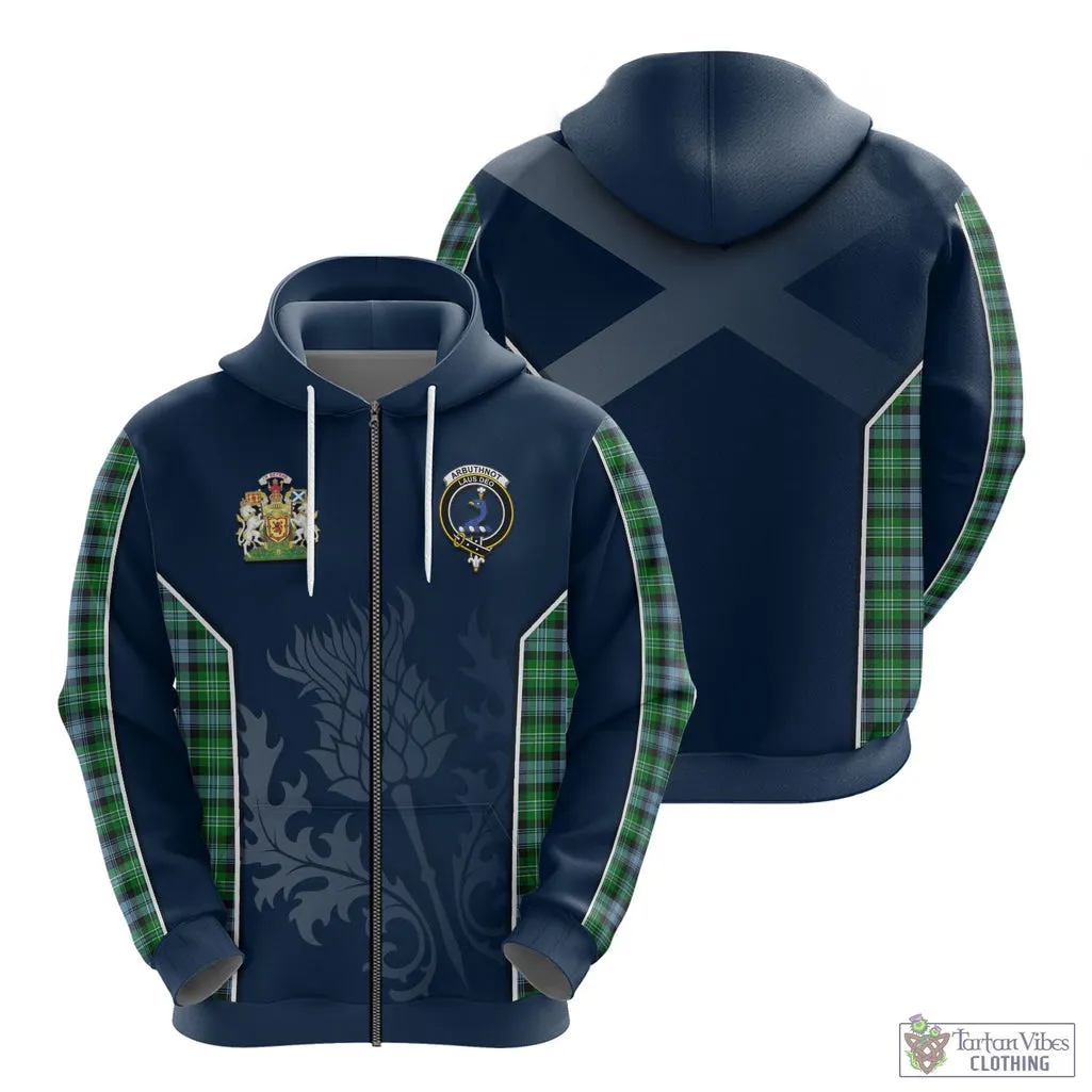Arbuthnot Ancient Tartan Hoodie with Family Crest and Scottish Thistle Vibes Sport Style
