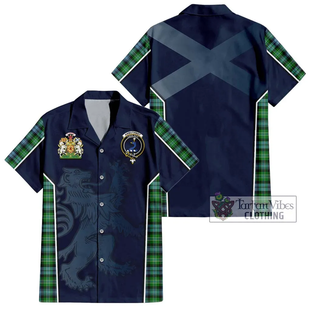 Arbuthnot Ancient Tartan Short Sleeve Button Shirt with Family Crest and Lion Rampant Vibes Sport Style