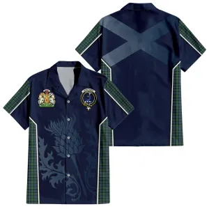 Arbuthnot Tartan Short Sleeve Button Up Shirt with Family Crest and Scottish Thistle Vibes Sport Style