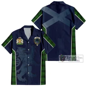 Arthur Highland Tartan Short Sleeve Button Shirt with Family Crest and Lion Rampant Vibes Sport Style