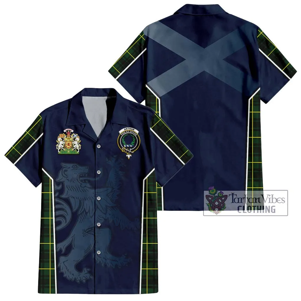 Arthur Modern Tartan Short Sleeve Button Shirt with Family Crest and Lion Rampant Vibes Sport Style