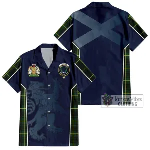 Arthur Modern Tartan Short Sleeve Button Shirt with Family Crest and Lion Rampant Vibes Sport Style