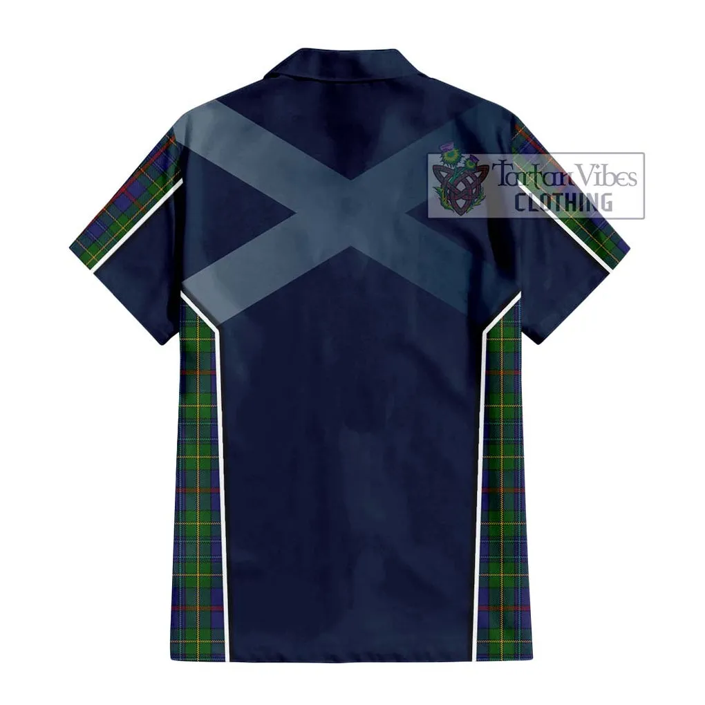 Bailey Tartan Short Sleeve Button Shirt with Family Crest and Lion Rampant Vibes Sport Style