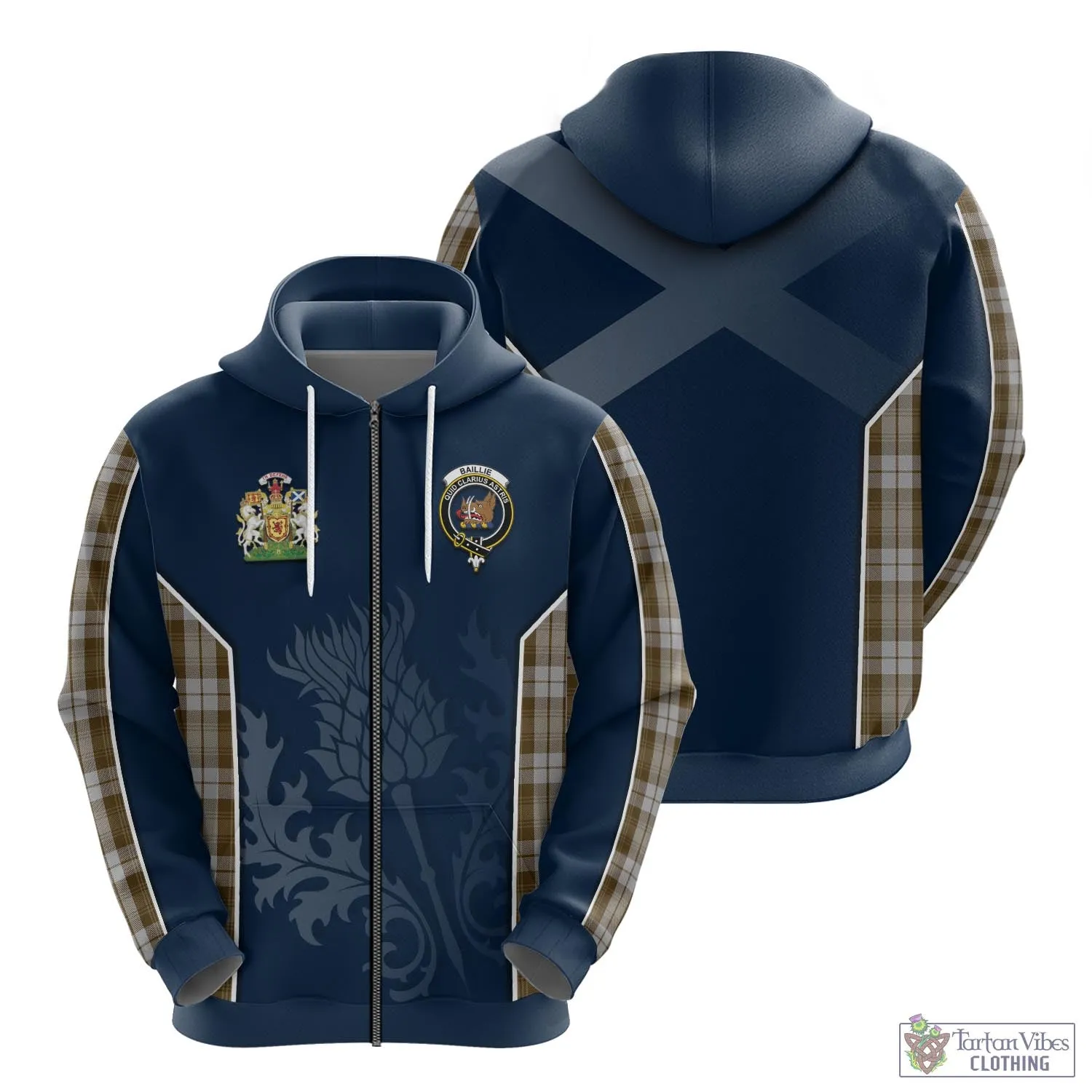 Baillie Dress Tartan Hoodie with Family Crest and Scottish Thistle Vibes Sport Style