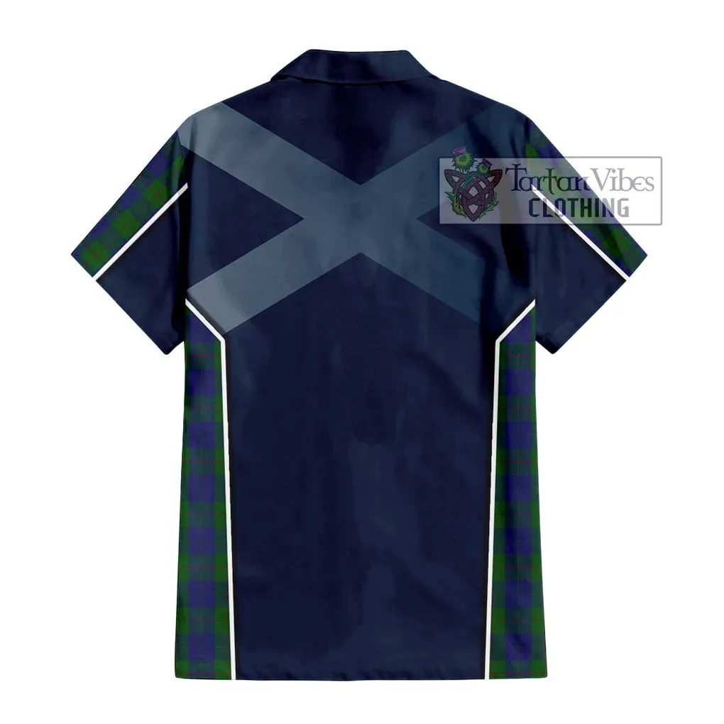 Barclay Tartan Short Sleeve Button Shirt with Family Crest and Lion Rampant Vibes Sport Style