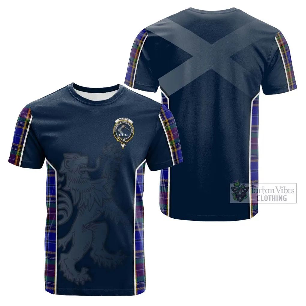 Beattie Tartan Cotton T-shirt with Family Crest and Lion Rampant Vibes Sport Style