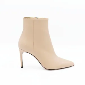 Beige Leather Stiletto Ankle Boots