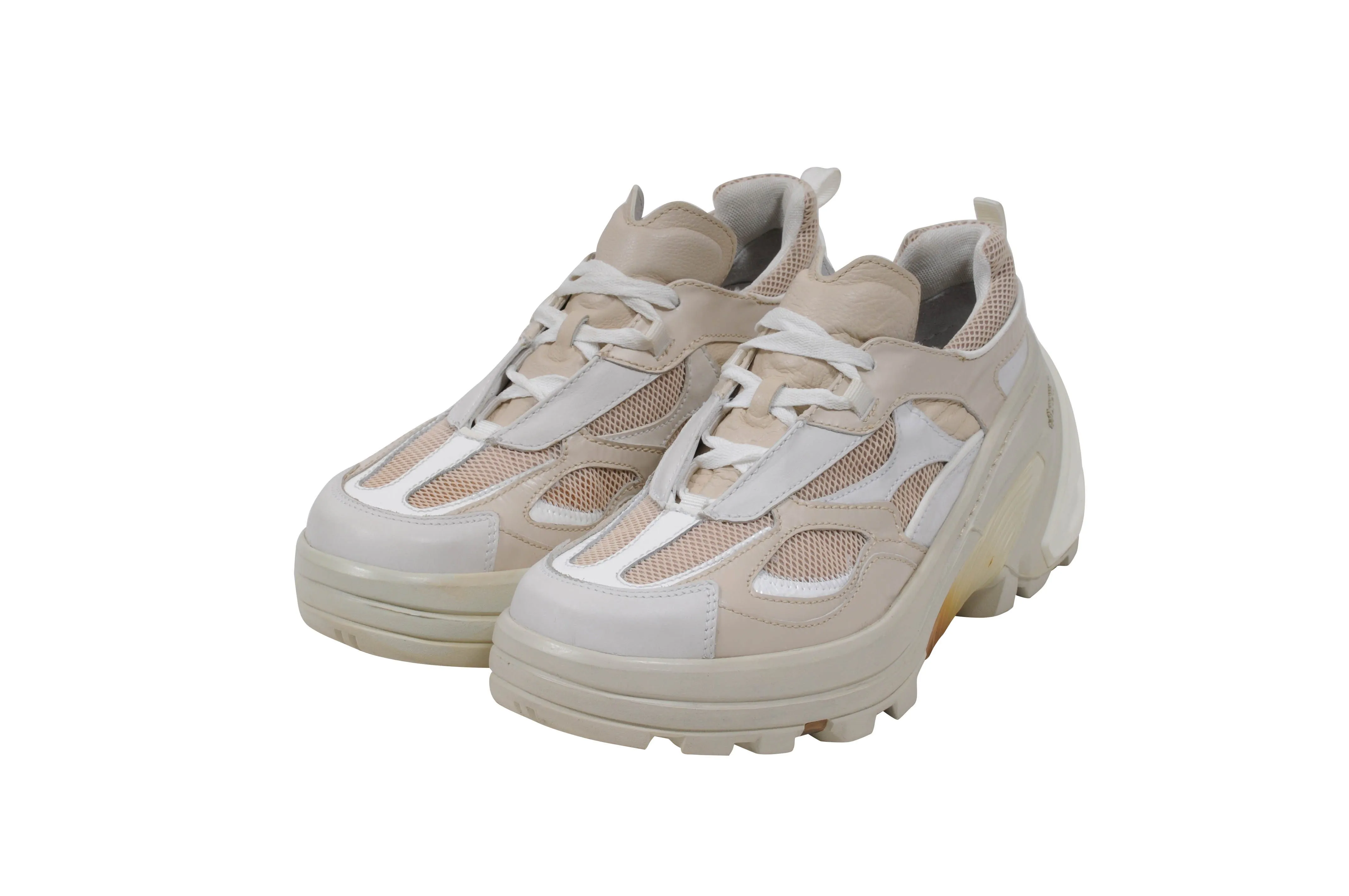 Beige White Mesh Indivisible Low Top Hiking Sneakers Vibram Sole