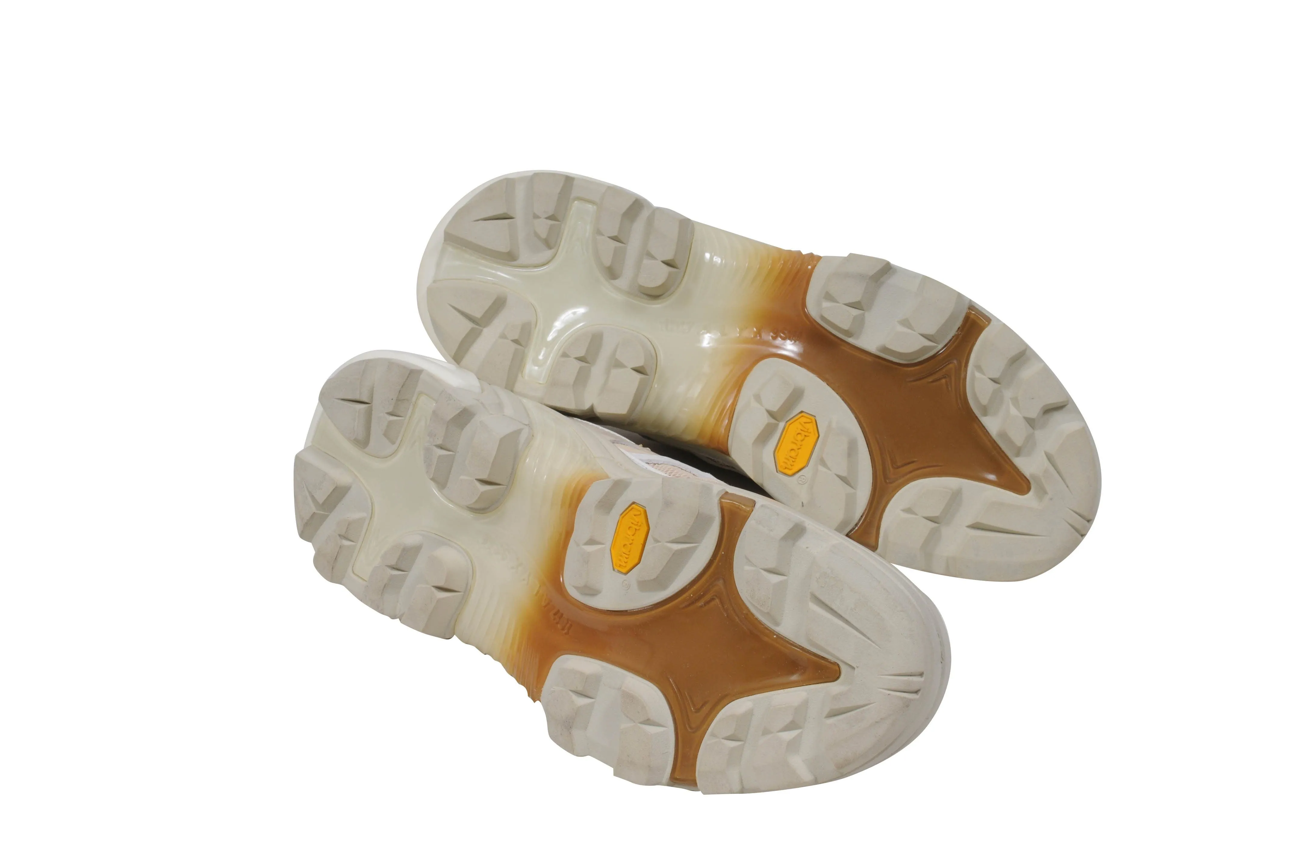 Beige White Mesh Indivisible Low Top Hiking Sneakers Vibram Sole