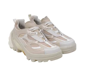 Beige White Mesh Indivisible Low Top Hiking Sneakers Vibram Sole