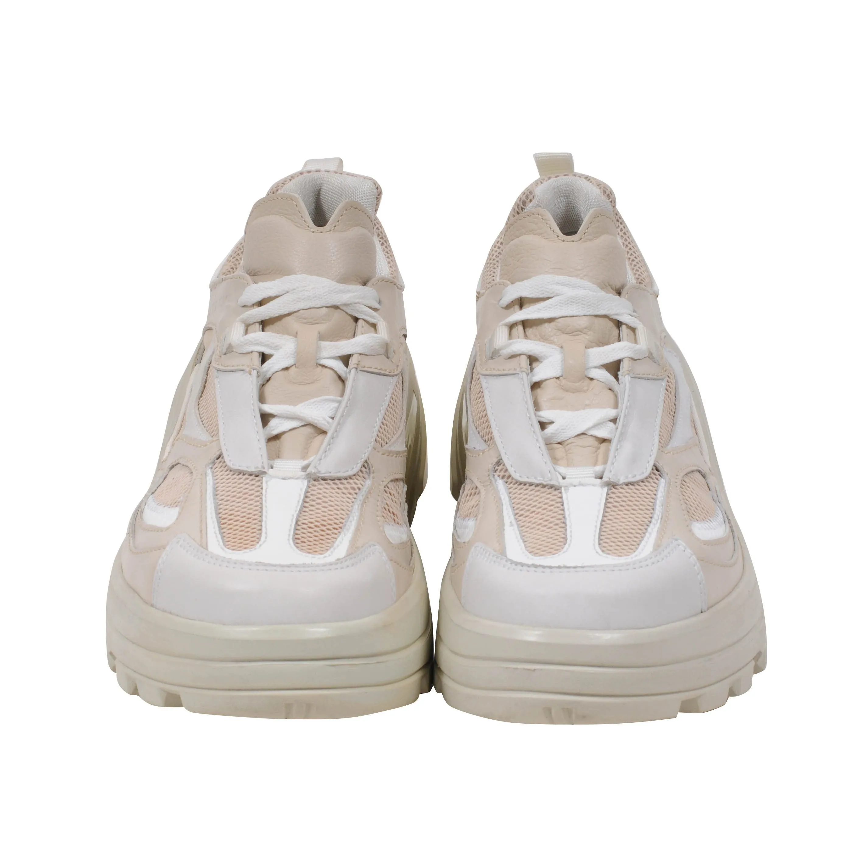 Beige White Mesh Indivisible Low Top Hiking Sneakers Vibram Sole