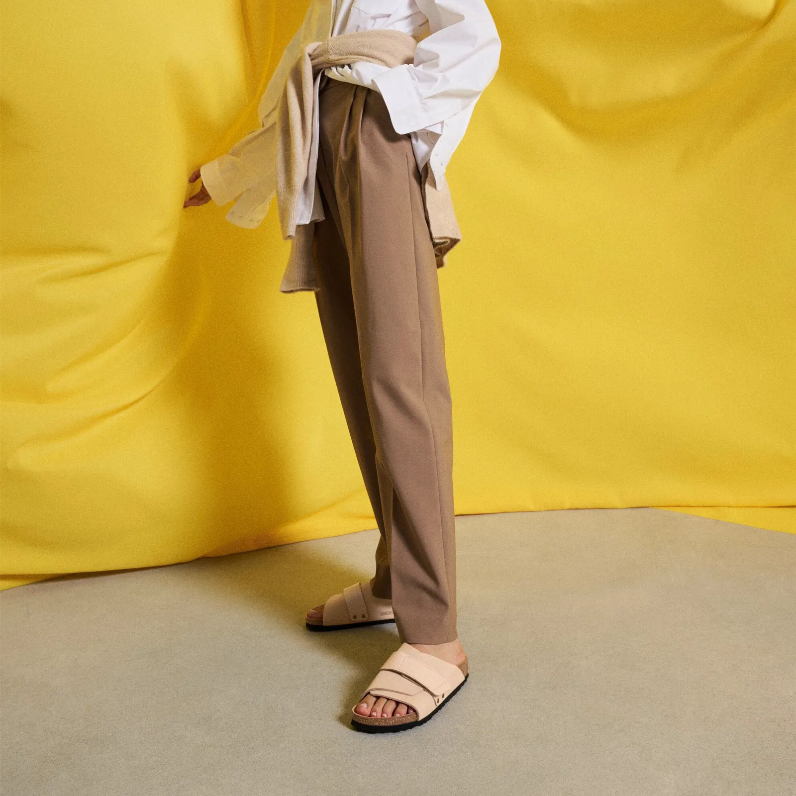 Birkenstock Uji Hex Slide Sandal (Women) - High Shine New Beige Nubuck
