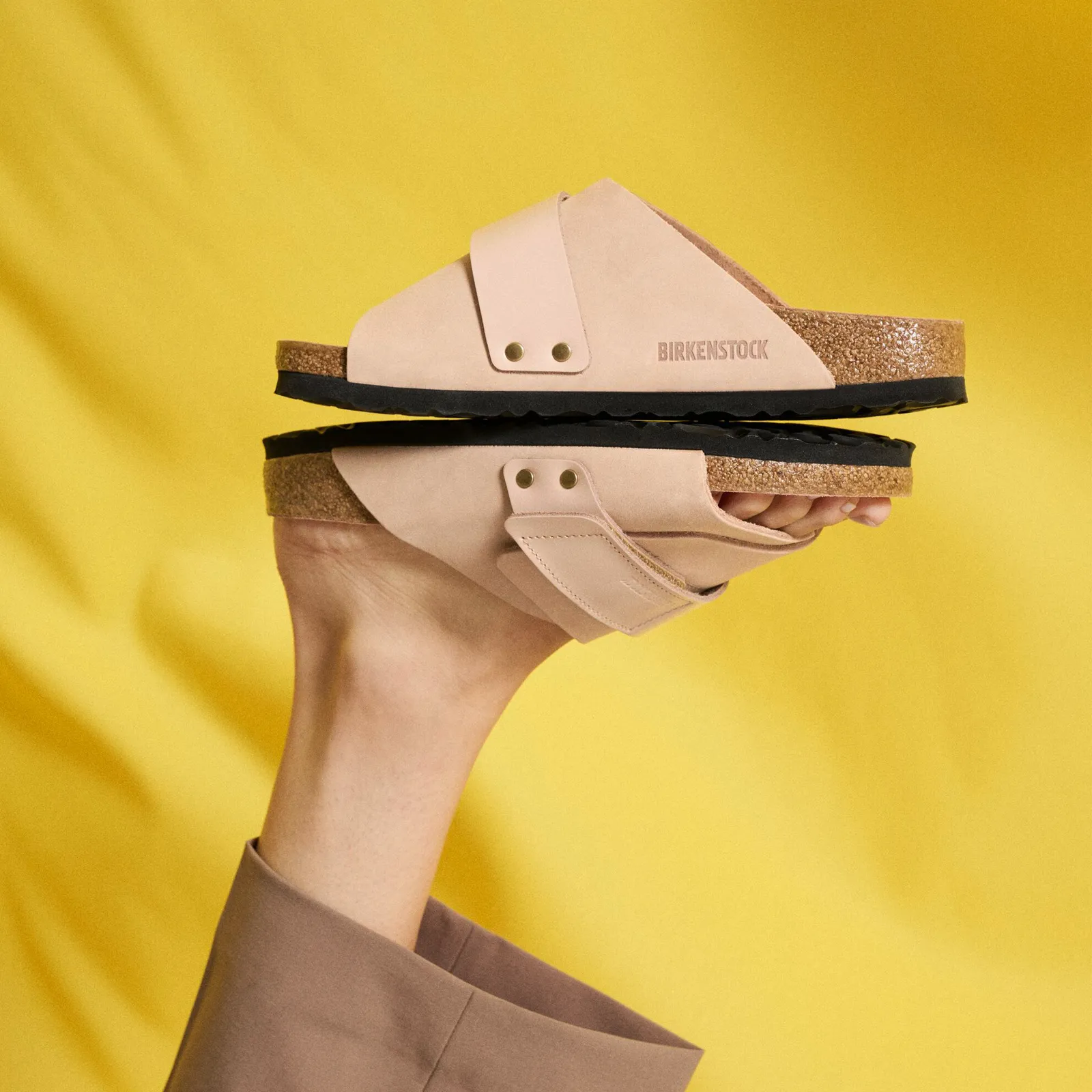 Birkenstock Uji Hex Slide Sandal (Women) - High Shine New Beige Nubuck