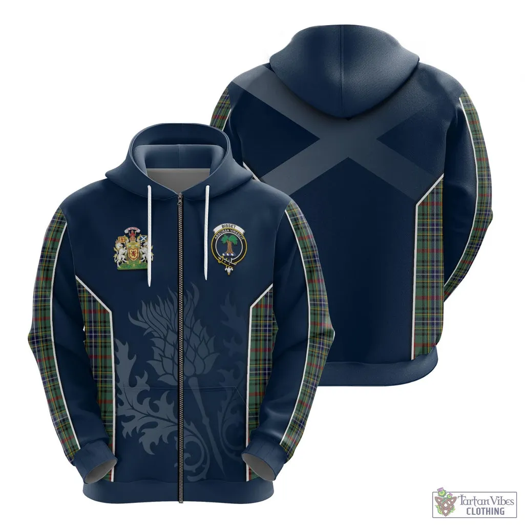 Bisset Tartan Hoodie with Family Crest and Scottish Thistle Vibes Sport Style