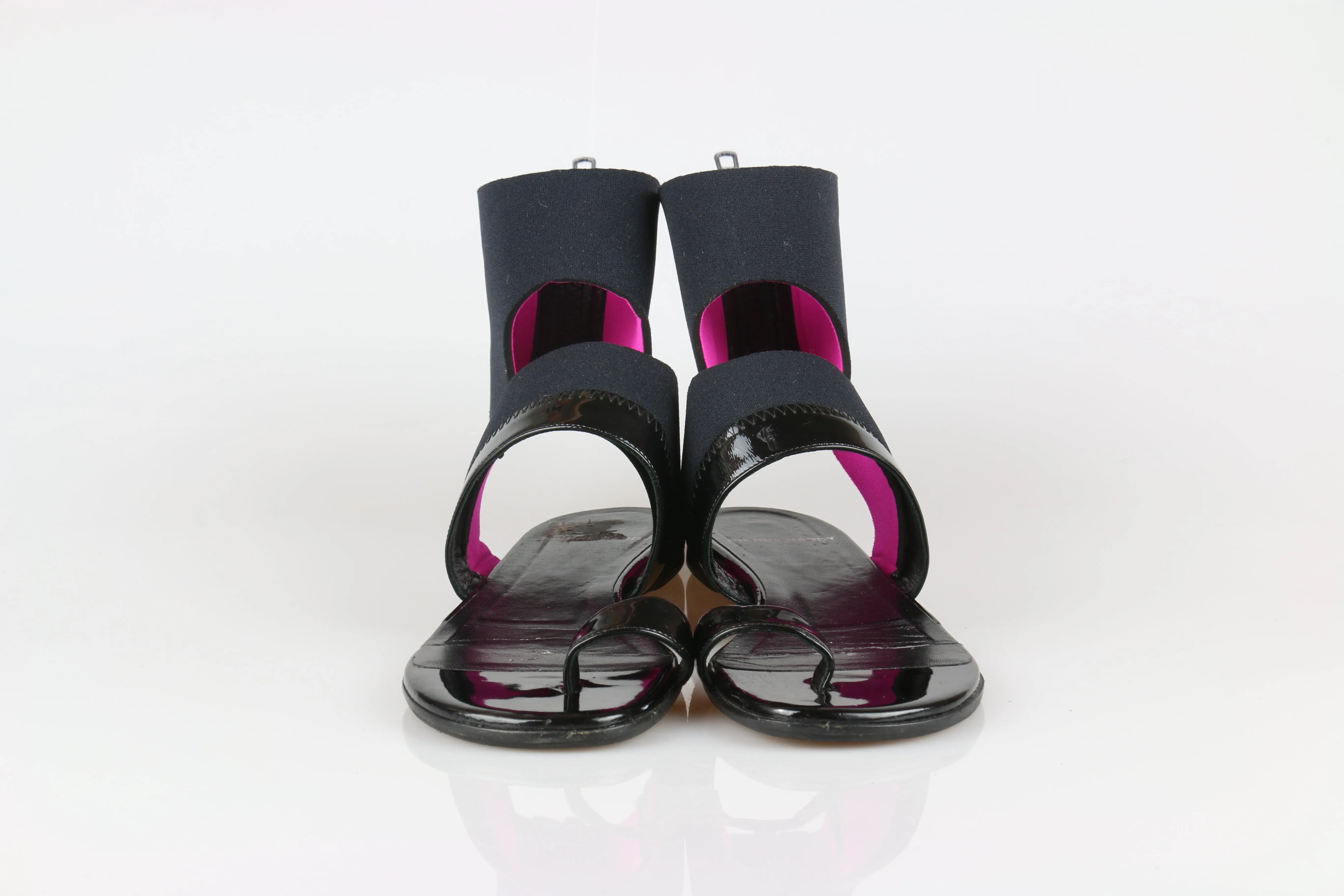 Black and pink cuff sandals