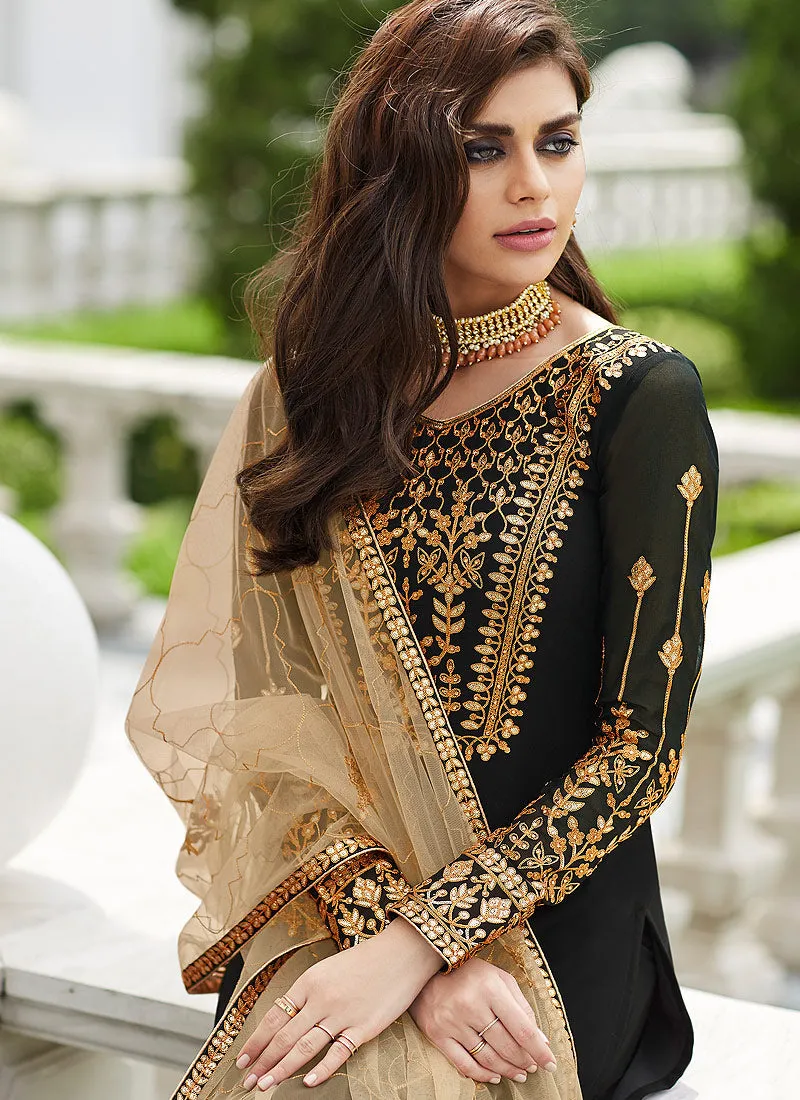 Black Golden Embroidered Palazzo Suit