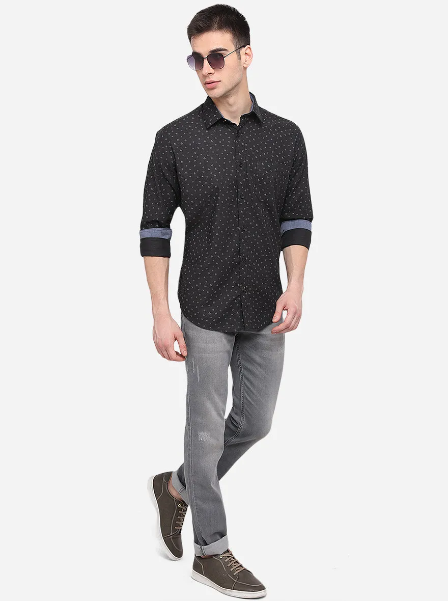 Black Printed Classic Fit Semi Casual Shirt | Greenfibre